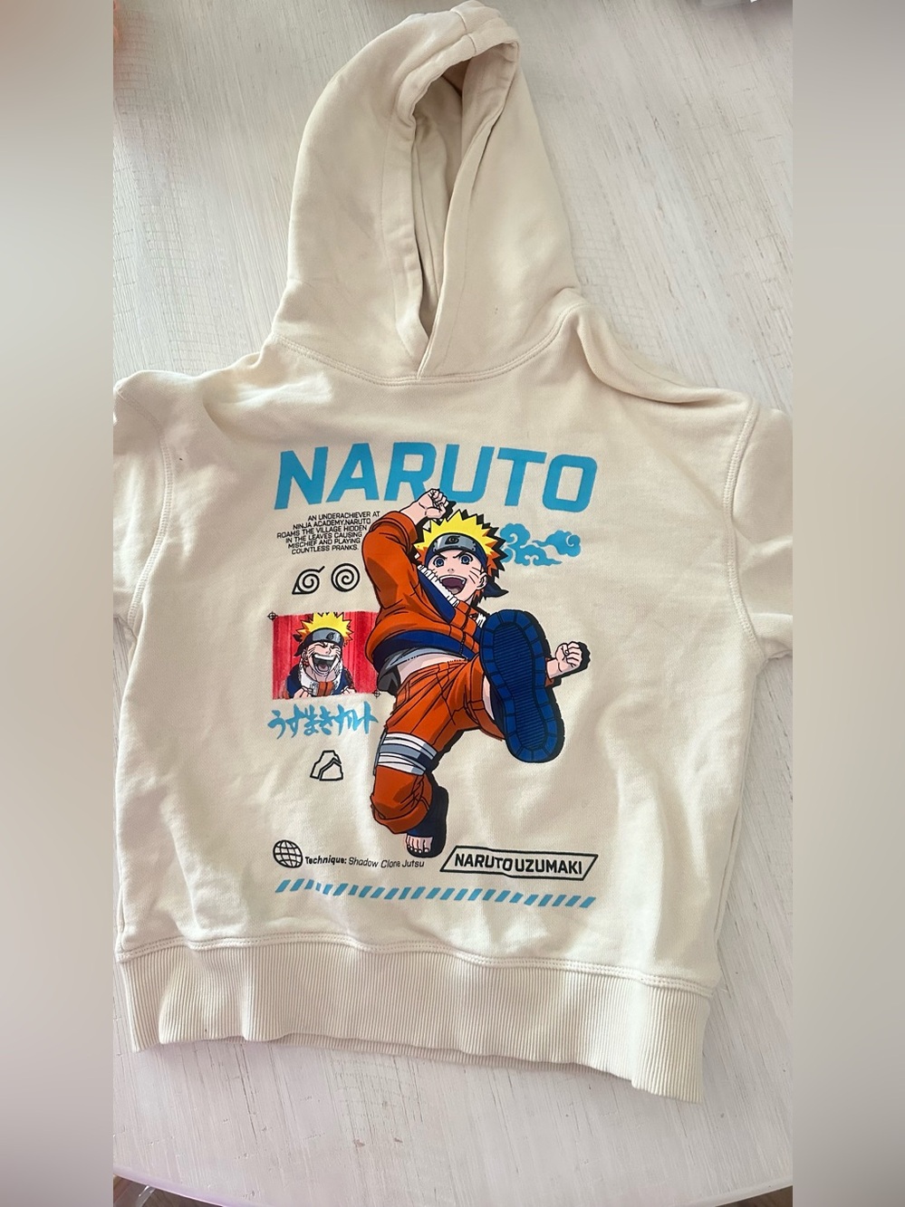 Naruto Kids Hoodie - Cream with Blue & Orange Graphic